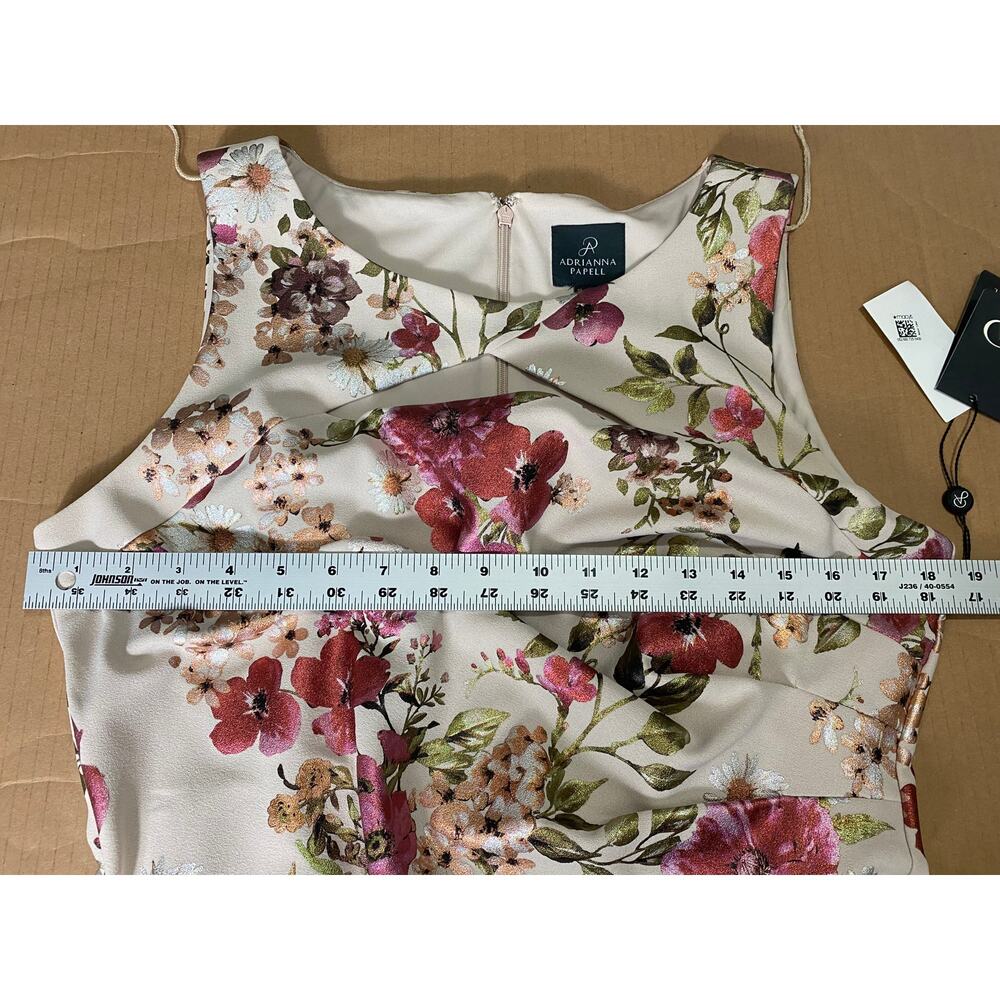 NWT ADRIANNA PAPELL DRESS 14 WEDDING GUEST RED FOIL BEIGE FLORAL COCKTAIL PARTY - Picture 12 of 14